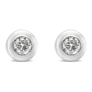 10K White Gold 1/5 Cttw Round Brilliant-Cut Near Colorless Diamond Bezel-Set Stud Earrings (H-I Color, I1-I2 Clarity)