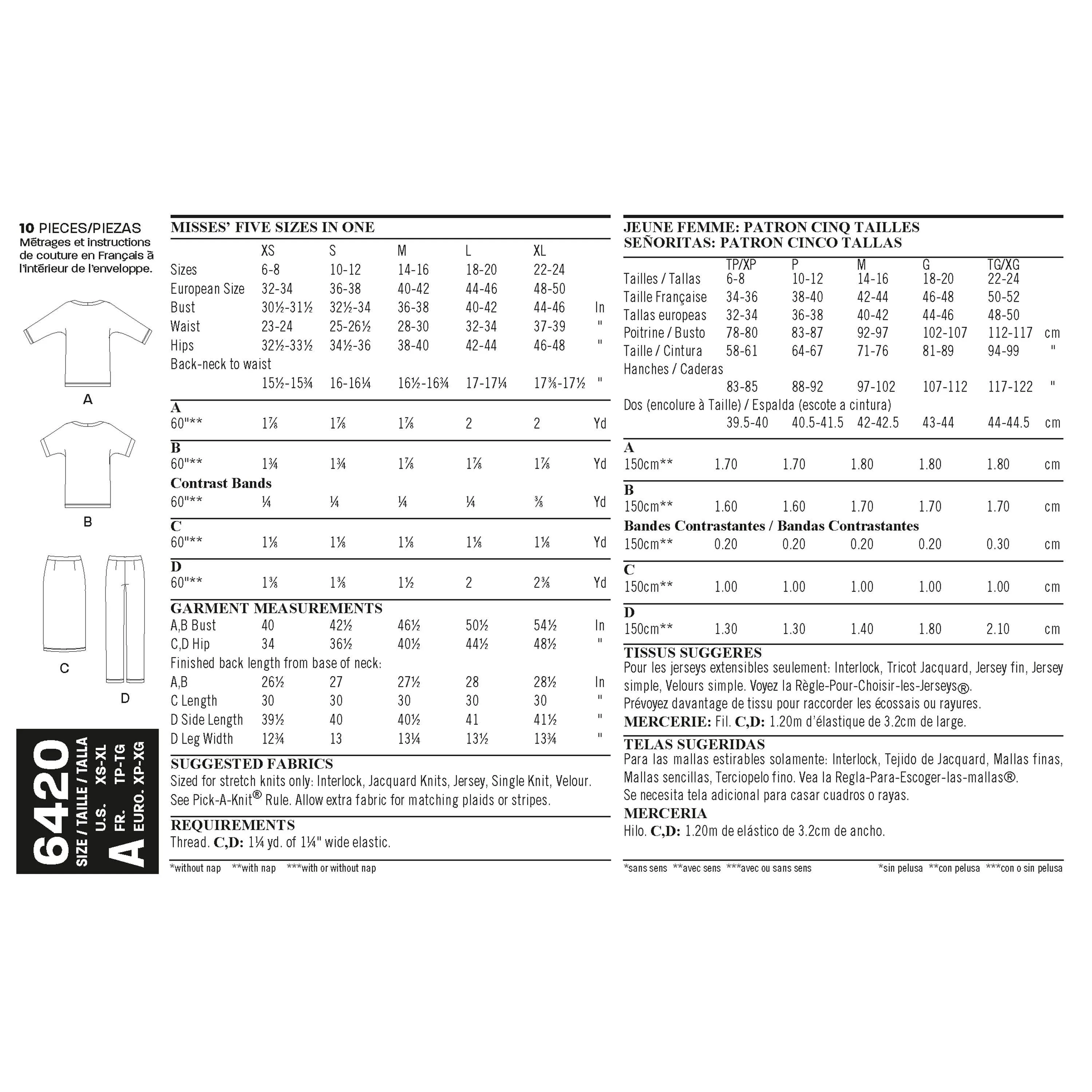 6420 Misses' Knit Skirt, Pants and Top