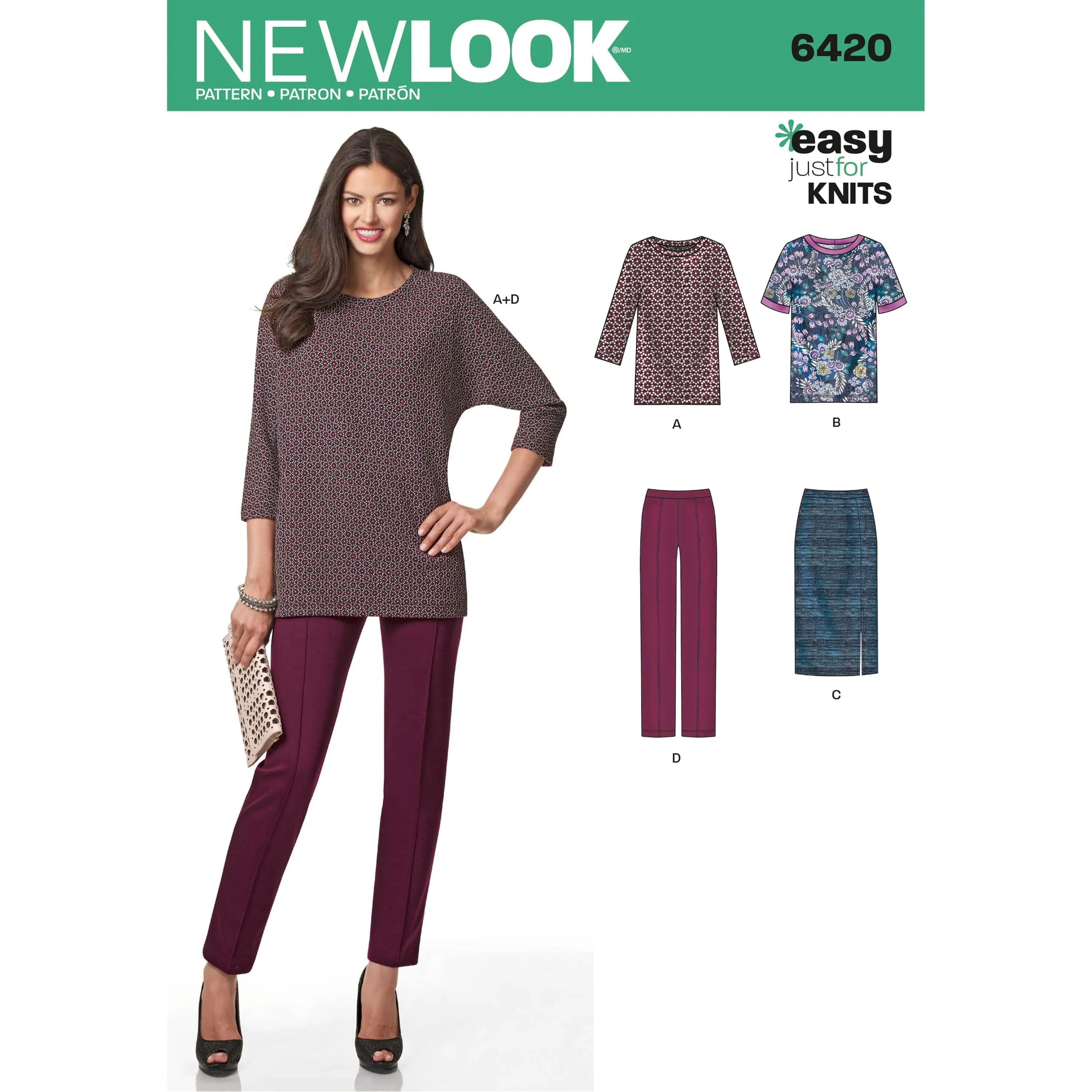 6420 Misses' Knit Skirt, Pants and Top