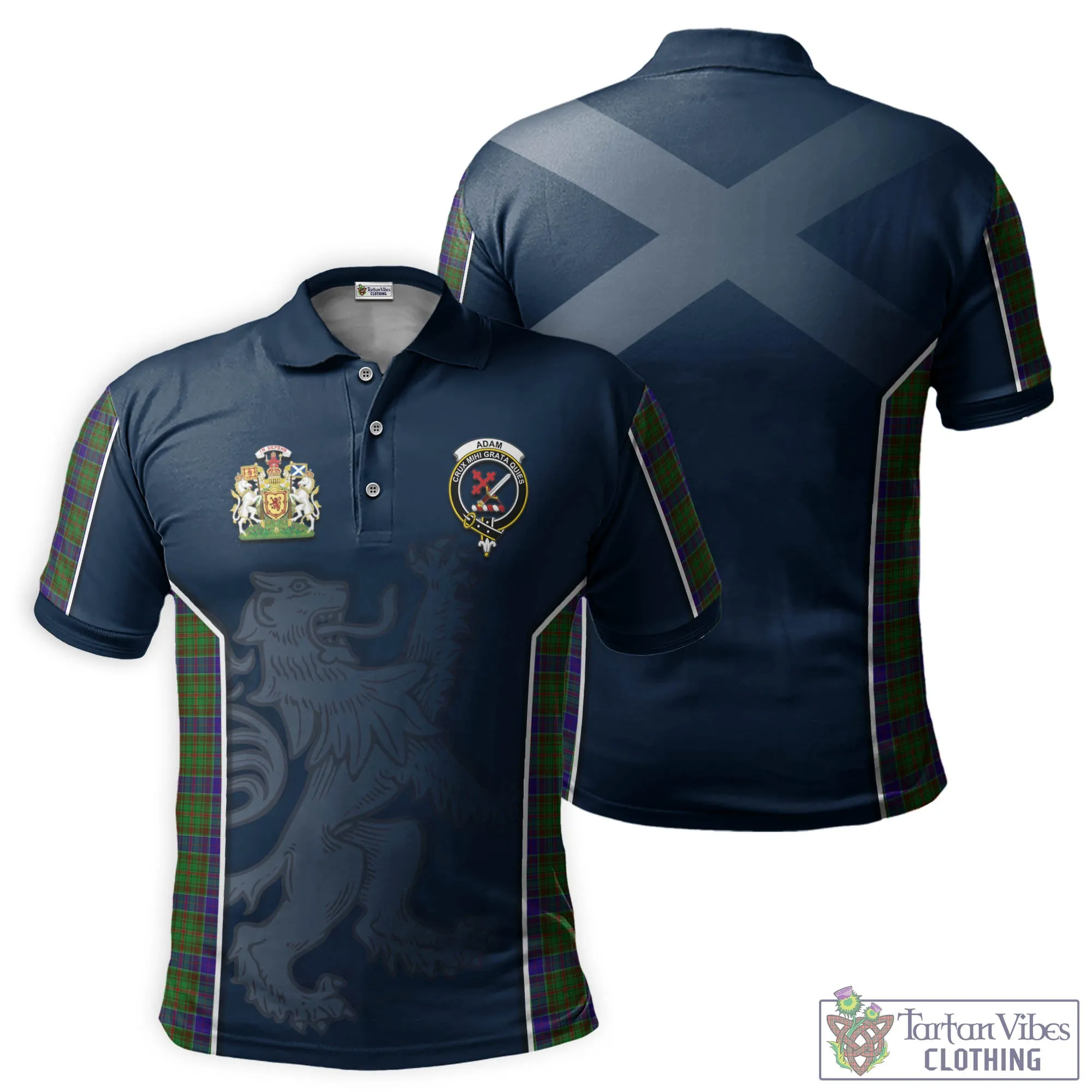 Adam Tartan Men's Polo Shirt with Family Crest and Lion Rampant Vibes Sport Style