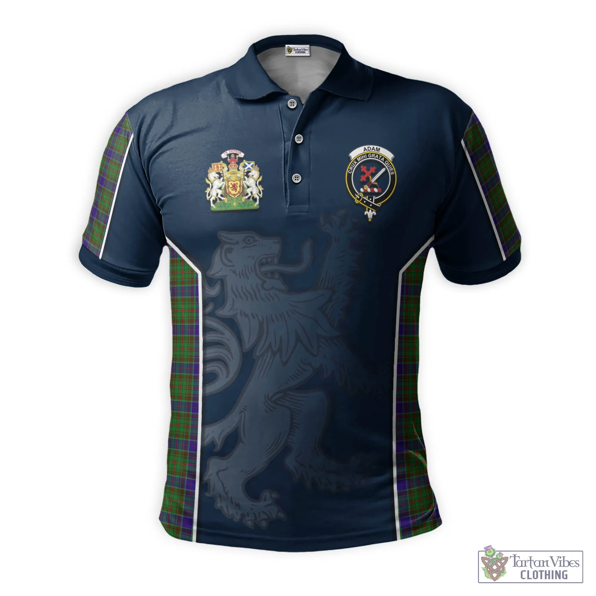 Adam Tartan Men's Polo Shirt with Family Crest and Lion Rampant Vibes Sport Style