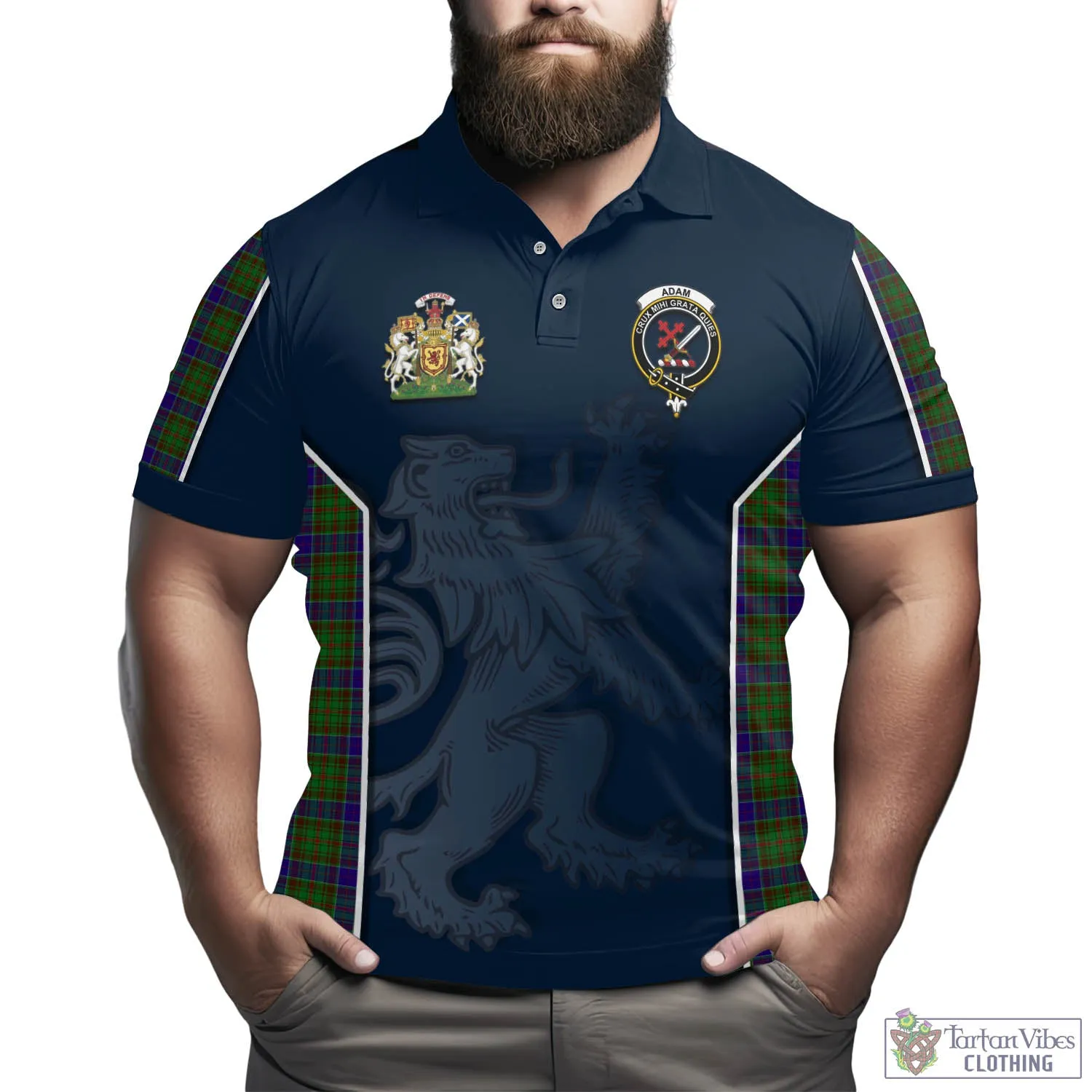 Adam Tartan Men's Polo Shirt with Family Crest and Lion Rampant Vibes Sport Style