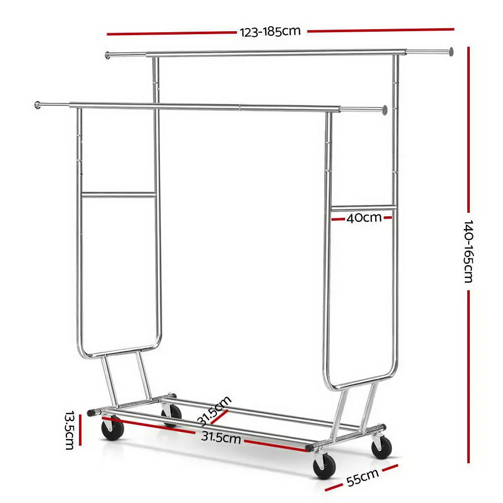 Adjustable Metal Double Rail Garment Rack with Wheels Artiss