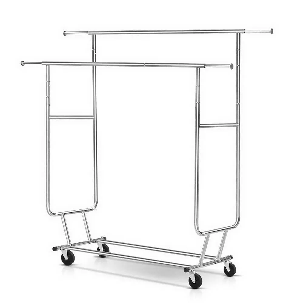 Adjustable Metal Double Rail Garment Rack with Wheels Artiss