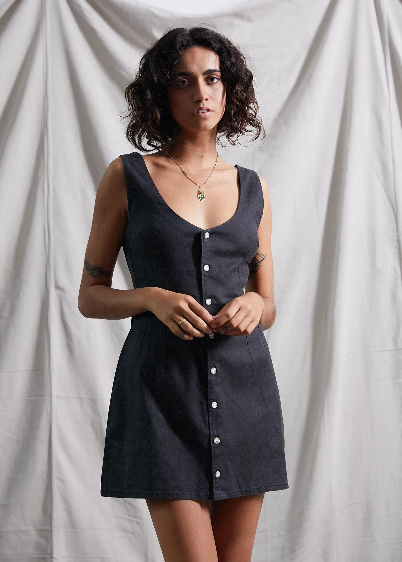 Afends Womens Melodie - Hemp Button Down Mini Dress