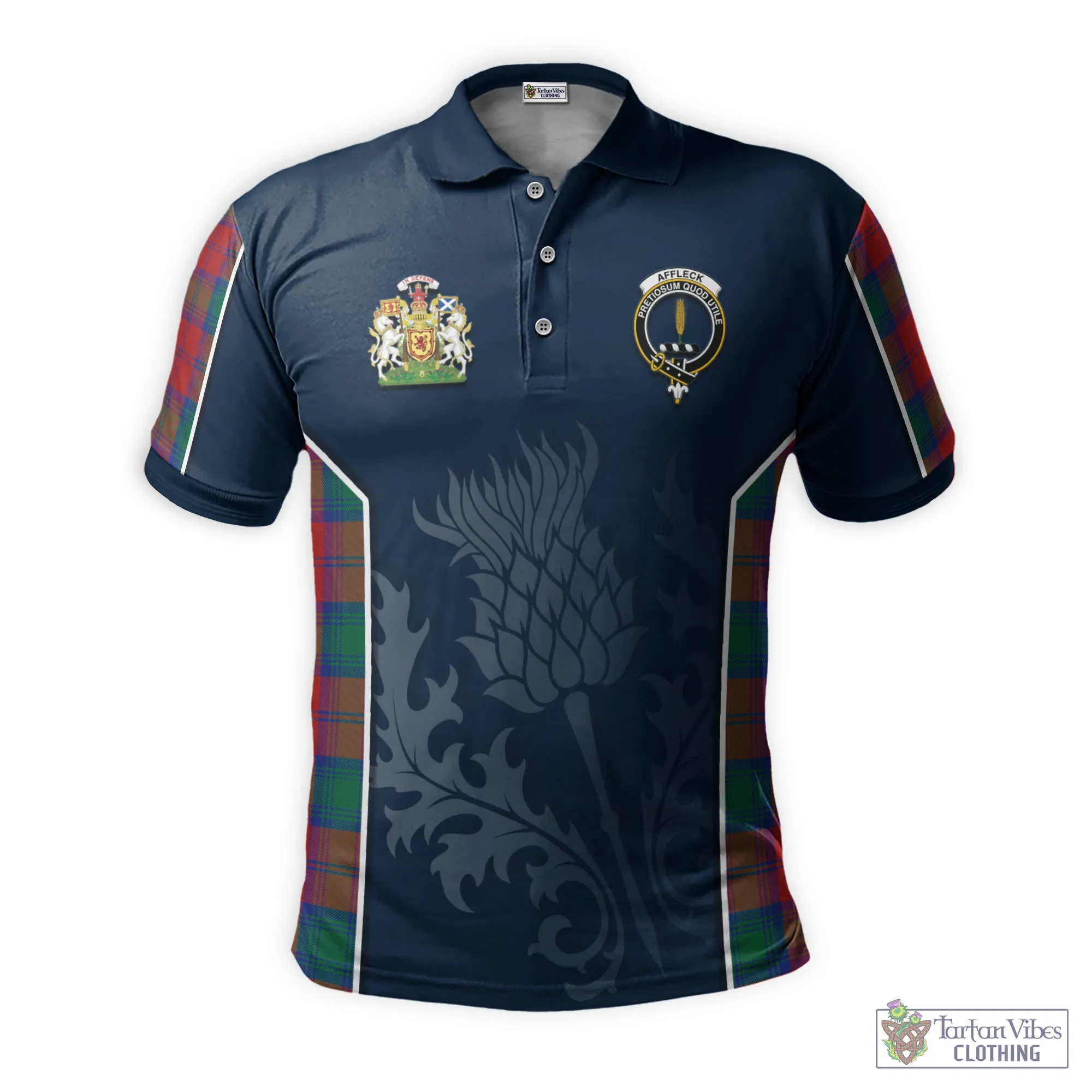 Affleck Tartan Men's Polo Shirt with Family Crest and Scottish Thistle Vibes Sport Style