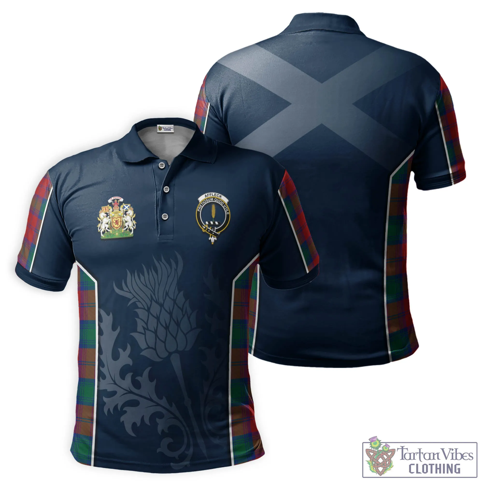 Affleck Tartan Men's Polo Shirt with Family Crest and Scottish Thistle Vibes Sport Style