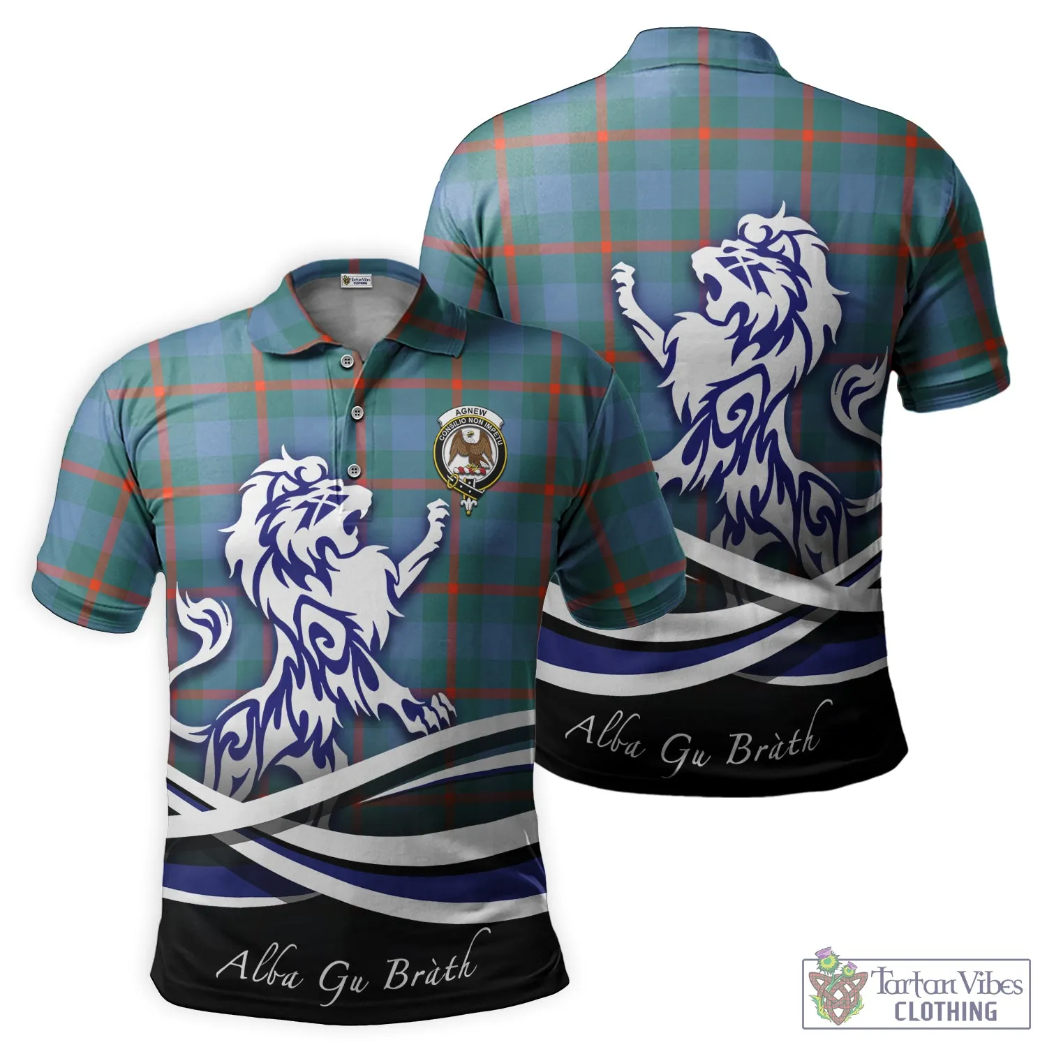 Agnew Ancient Tartan Polo Shirt with Alba Gu Brath Regal Lion Emblem