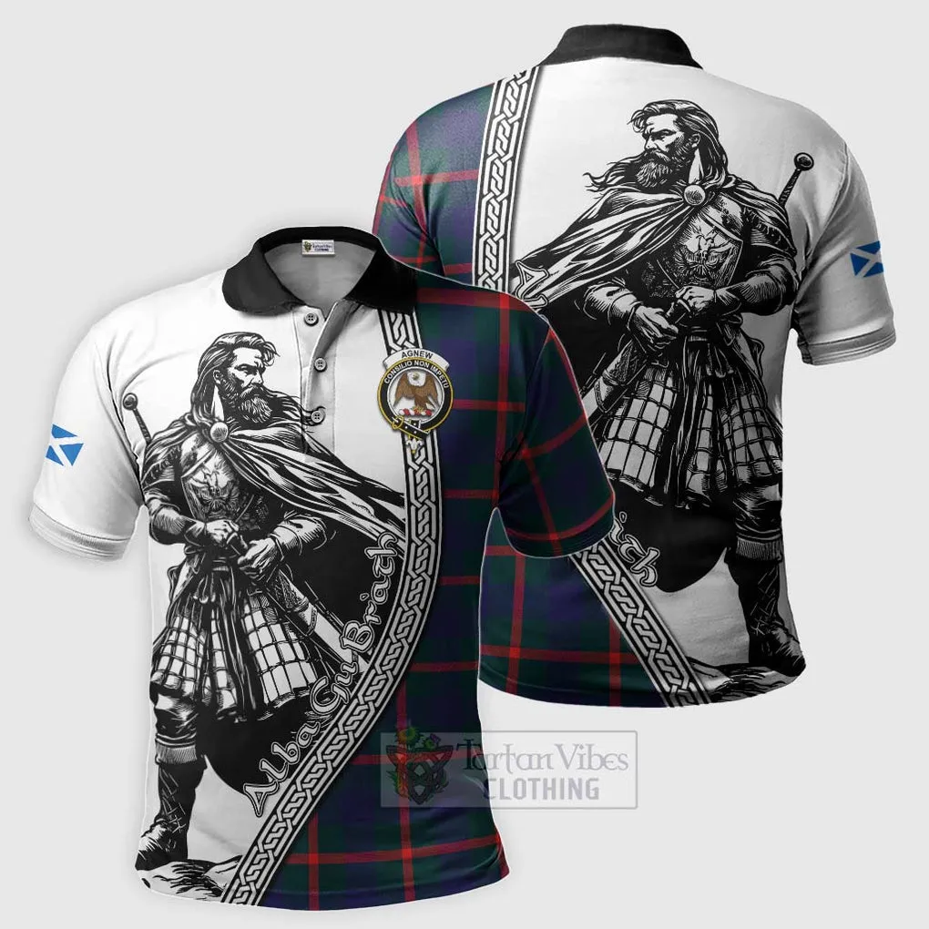 Agnew Tartan Clan Crest Polo Shirt with Highlander Warrior Celtic Style