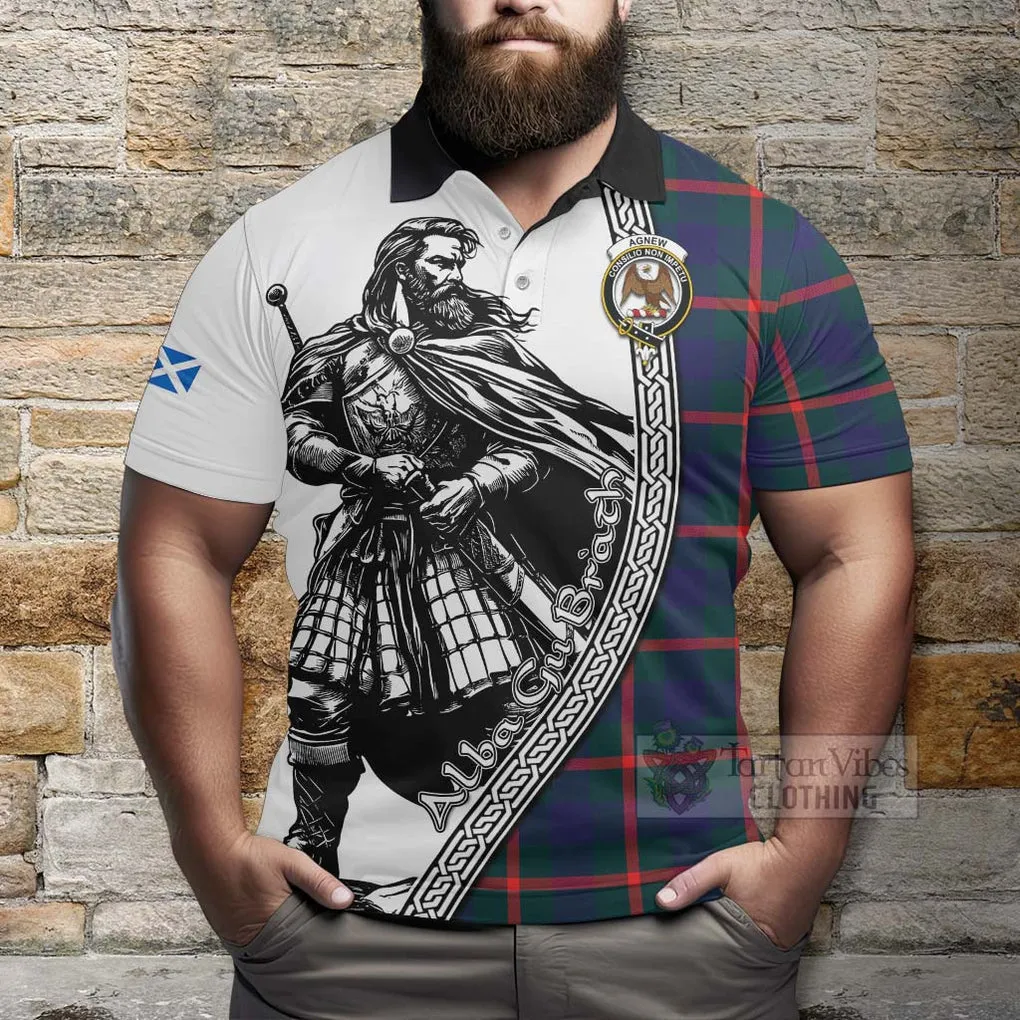 Agnew Tartan Clan Crest Polo Shirt with Highlander Warrior Celtic Style