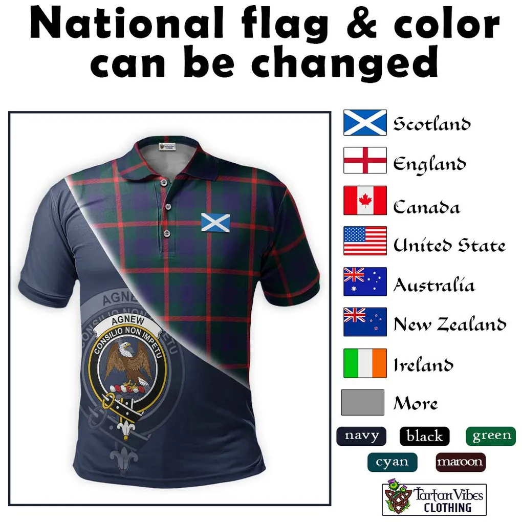 Agnew Tartan Polo Shirt with Personalised National Flag and Family Crest Half Style