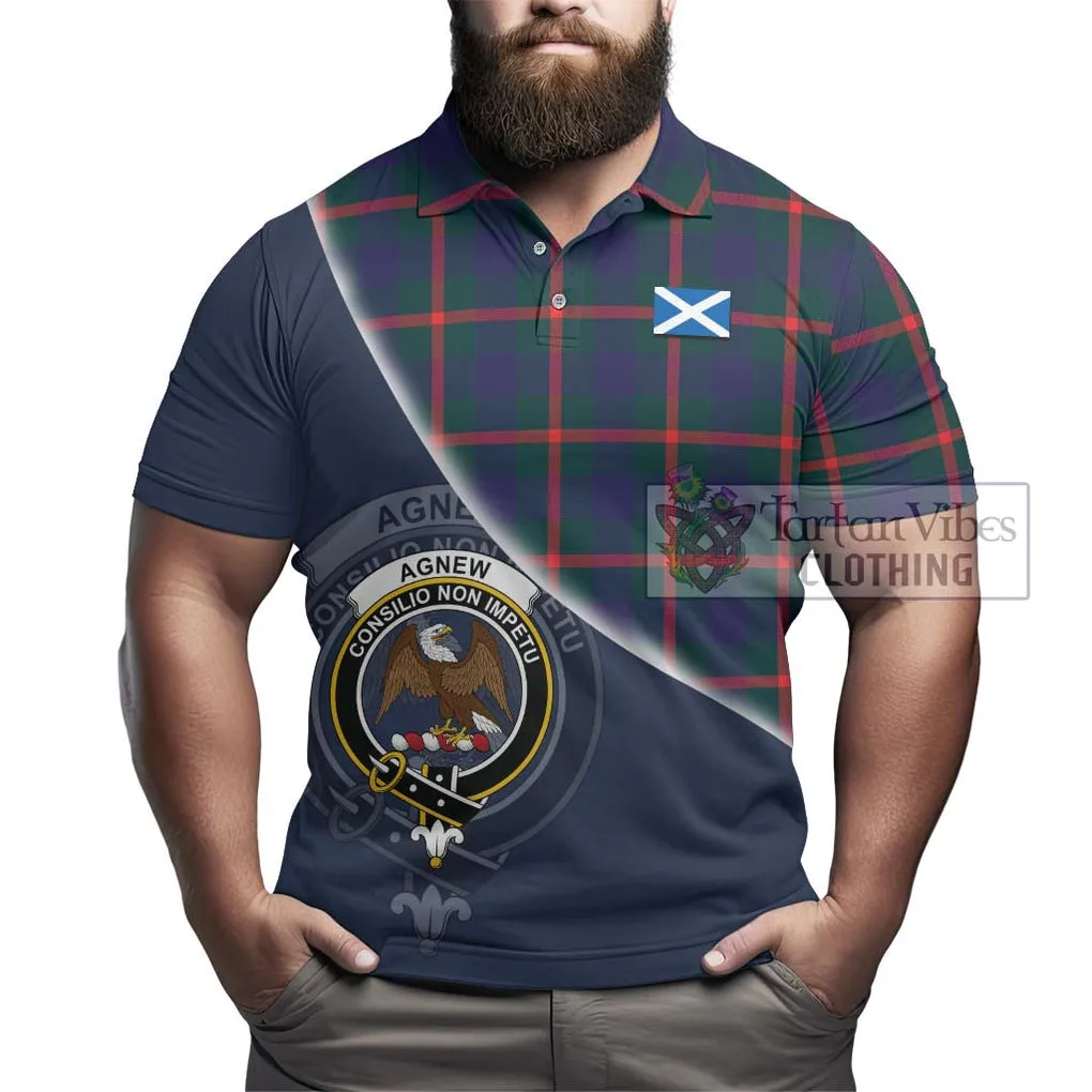 Agnew Tartan Polo Shirt with Personalised National Flag and Family Crest Half Style