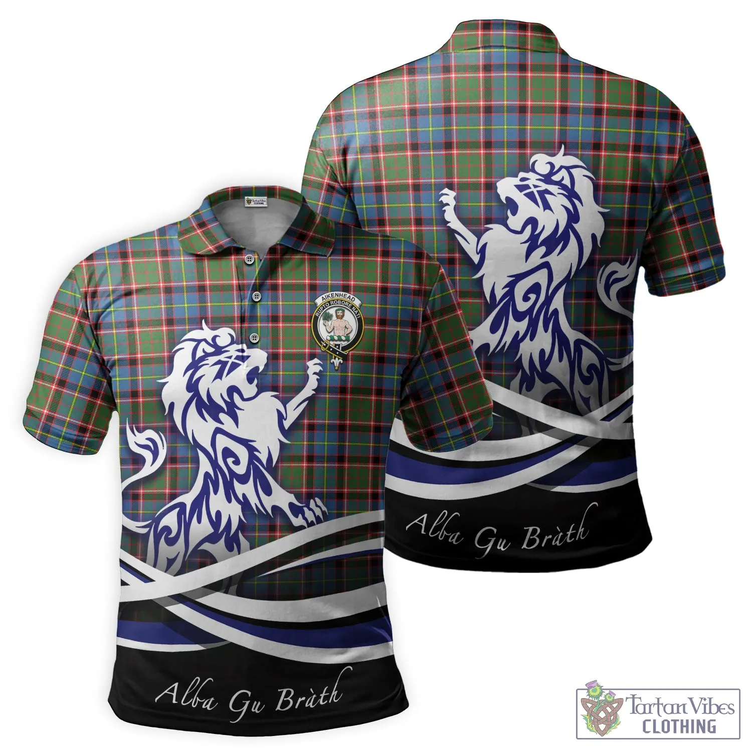 Aikenhead Tartan Polo Shirt with Alba Gu Brath Regal Lion Emblem