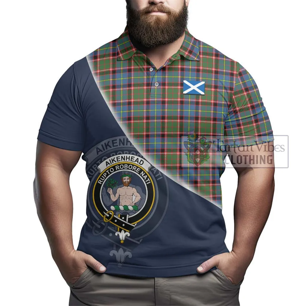 Aikenhead Tartan Polo Shirt with Personalised National Flag and Family Crest Half Style