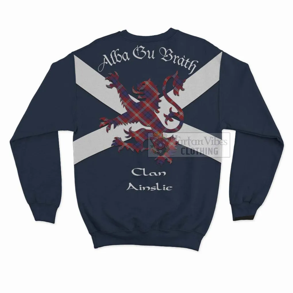 Ainslie Tartan Lion Rampant Sweatshirt  Proudly Display Your Heritage with Alba Gu Brath and Clan Name