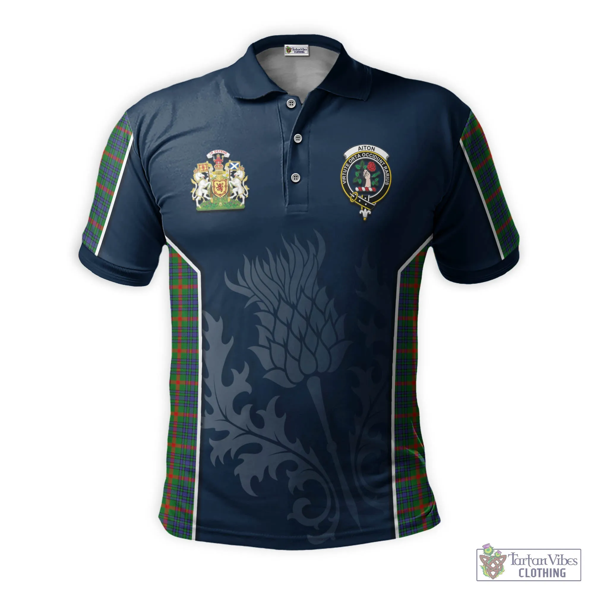 Aiton Tartan Men's Polo Shirt with Family Crest and Scottish Thistle Vibes Sport Style