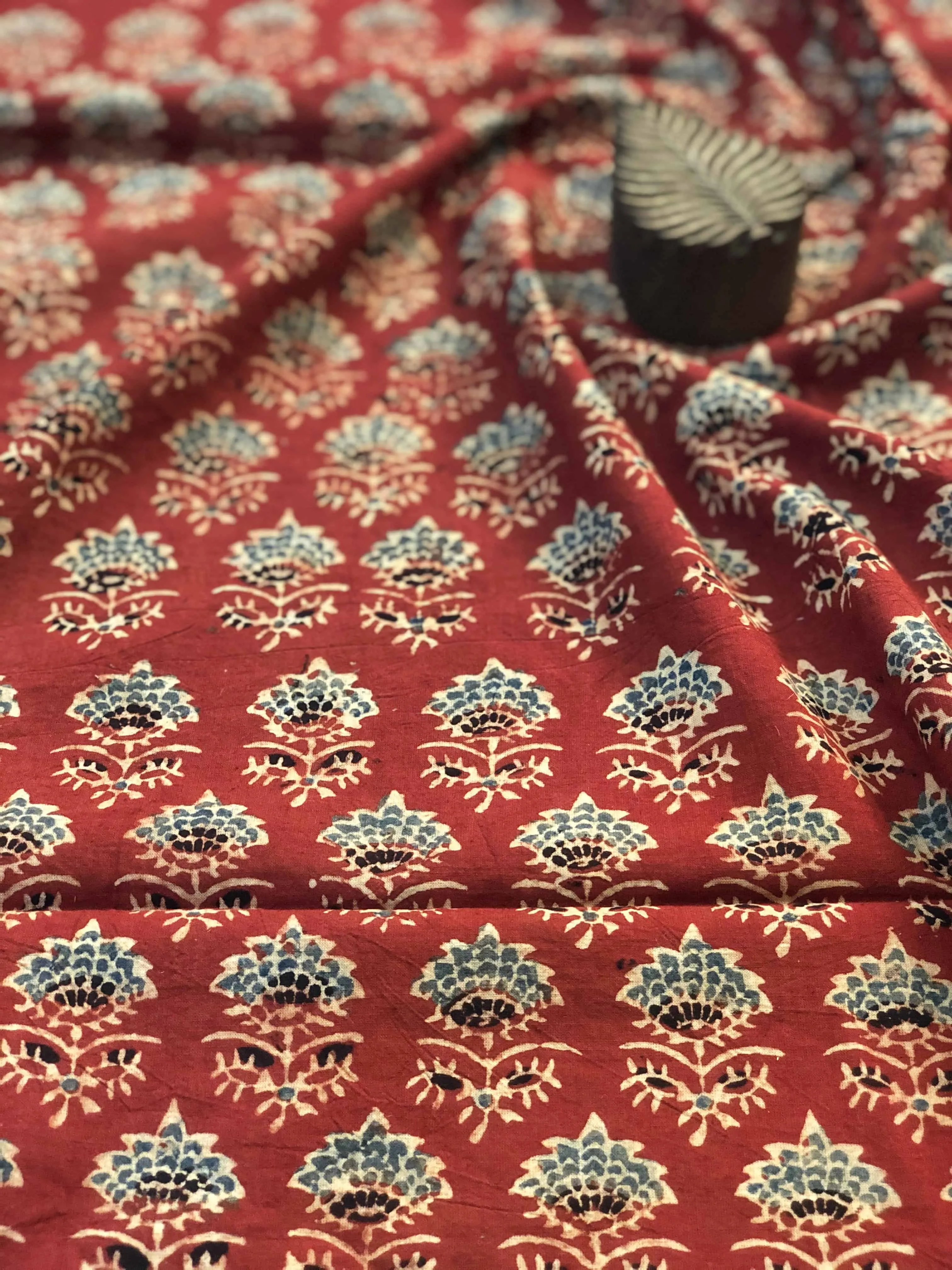 Ajarakh Red Aasmani Taaj Butti Fabric