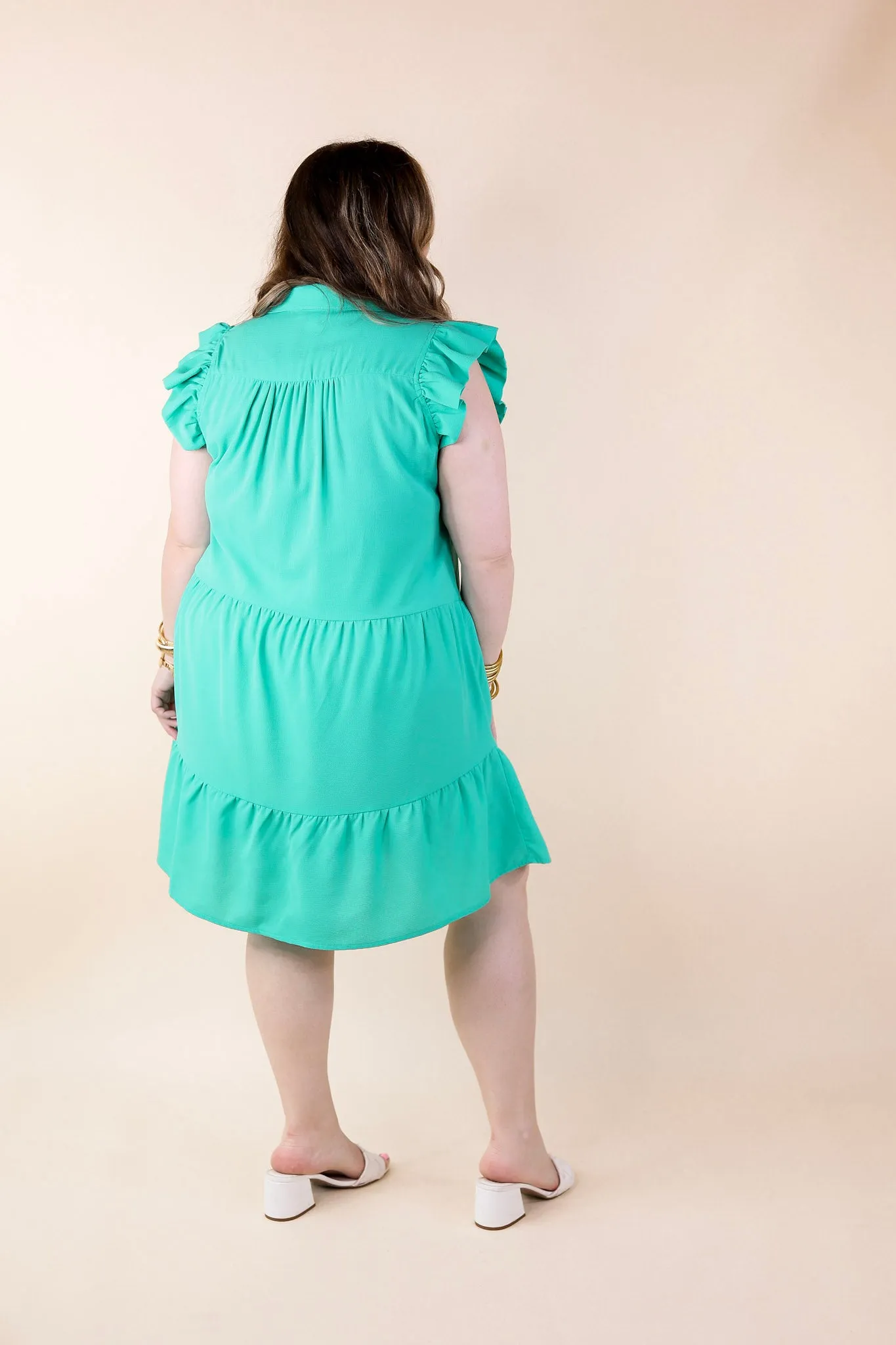 All Of A Sudden Ruffle Cap Sleeve Short Dress in Mint Green