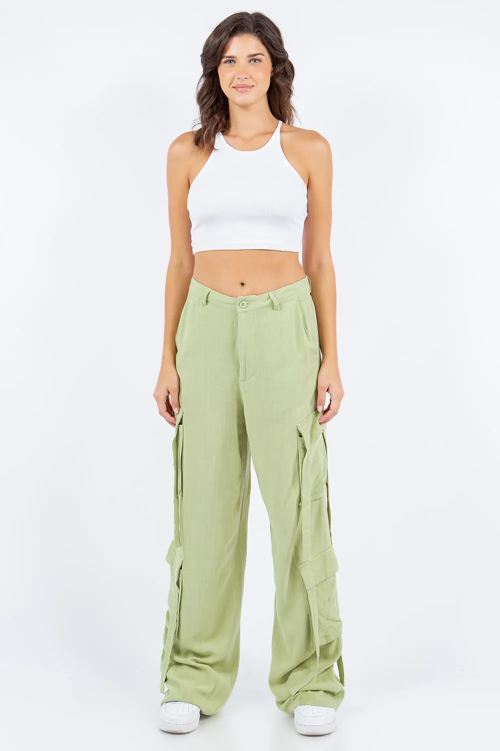 American Bazi Linen Wide Leg Cargo Pants