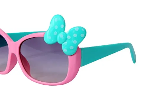 Amour Pink & Green Bow Applique Full Framed Rectangular Sunglasses for kids