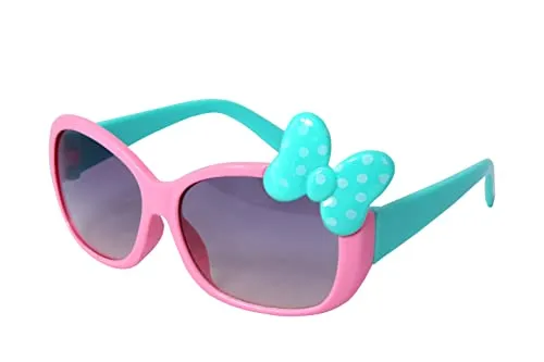 Amour Pink & Green Bow Applique Full Framed Rectangular Sunglasses for kids