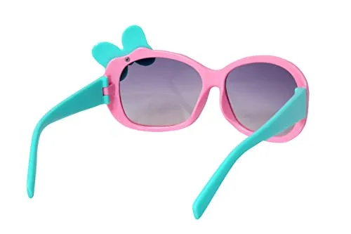 Amour Pink & Green Bow Applique Full Framed Rectangular Sunglasses for kids