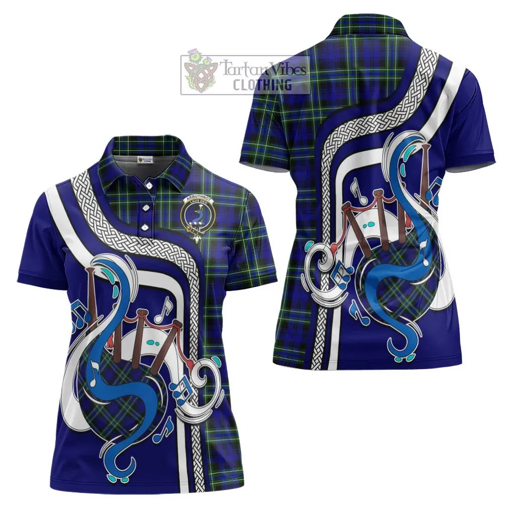 Arbuthnot Modern Tartan Women's Polo Shirt with Epic Bagpipe Style