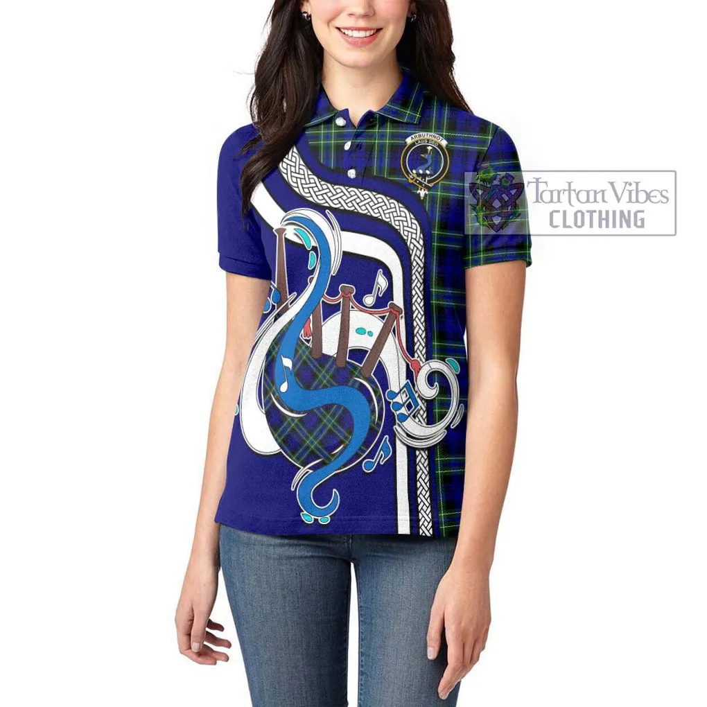 Arbuthnot Modern Tartan Women's Polo Shirt with Epic Bagpipe Style