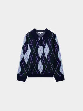 Argyle Collared Sweater-Navy