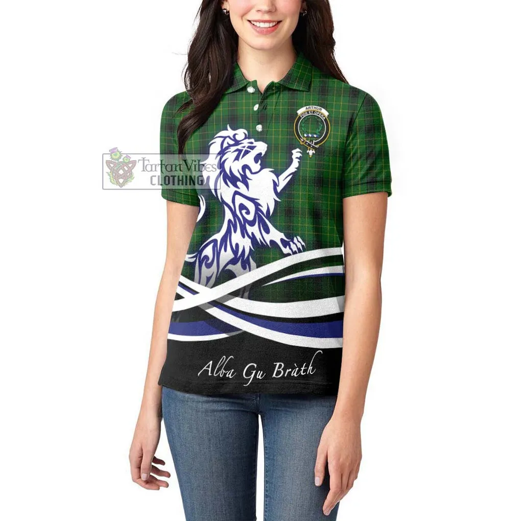 Arthur Highland Tartan Women's Polo Shirt with Alba Gu Brath Regal Lion Emblem