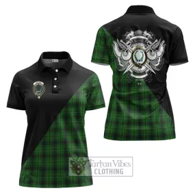 Arthur Highland Tartan Women's Polo Shirt with Family Crest and Military Logo Style