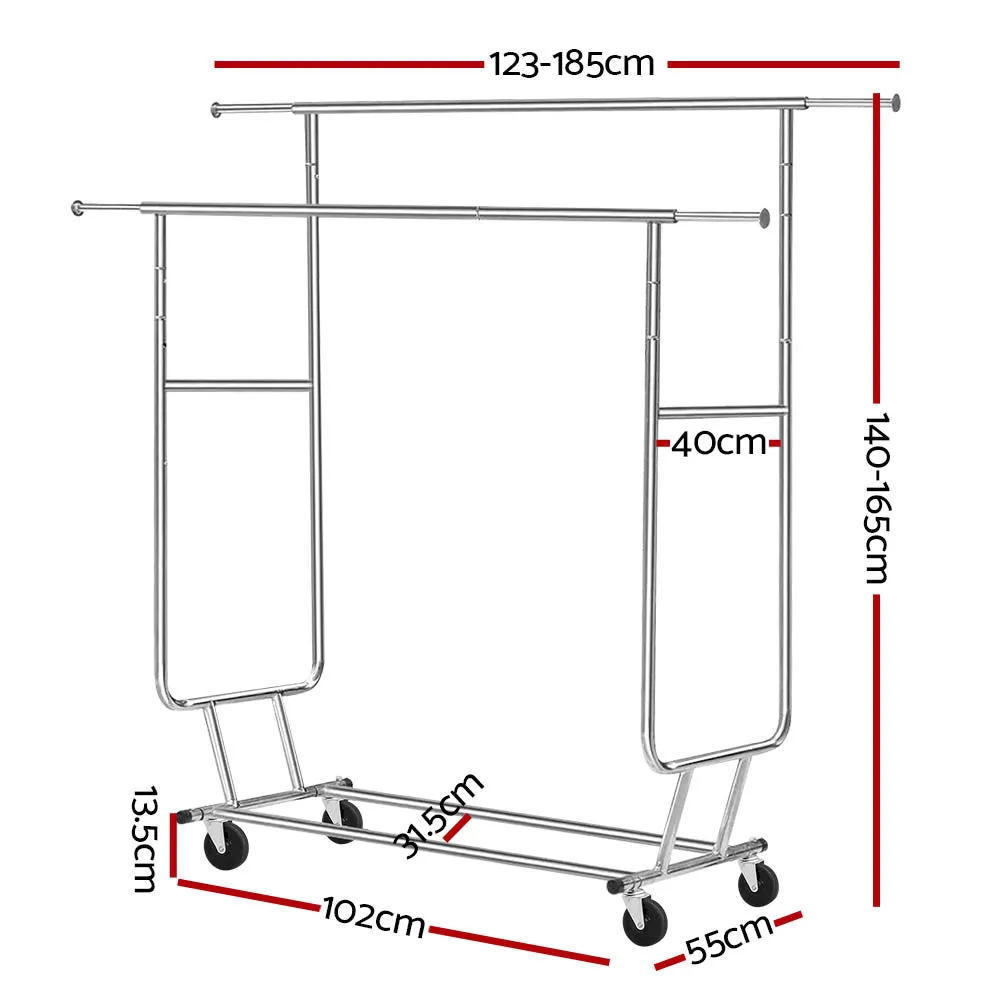 Artiss 6FT Double Rail Clothes Rack Coat Stand Adjustable Garment Rolling Hanger