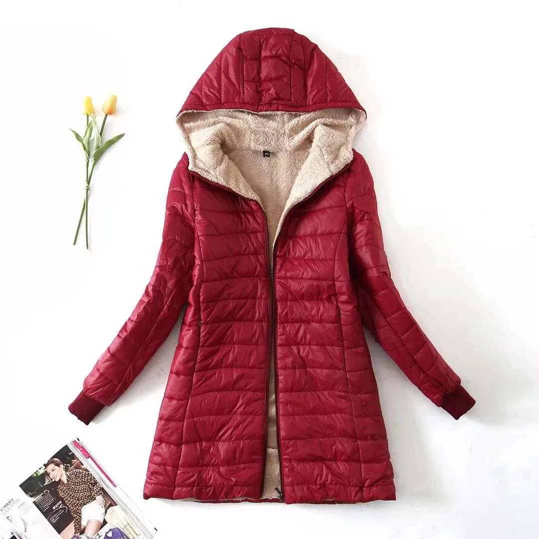 Autumn and winter new medium and long cotton-padded clothes women's 2024 Korean version fleece thickened cotton-padded clothes hooded loose coat cotton-padded jacket top