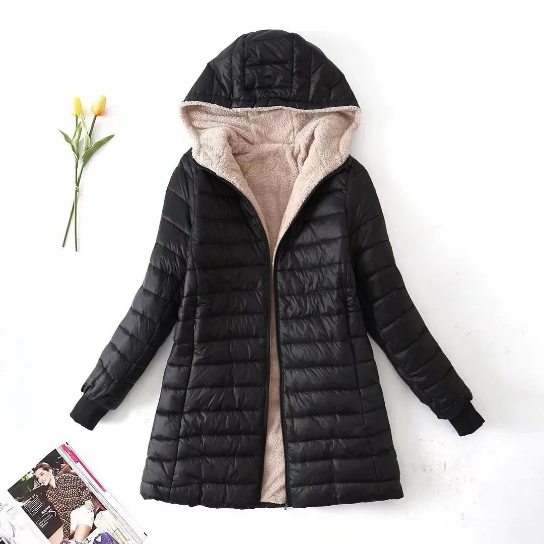 Autumn and winter new medium and long cotton-padded clothes women's 2024 Korean version fleece thickened cotton-padded clothes hooded loose coat cotton-padded jacket top