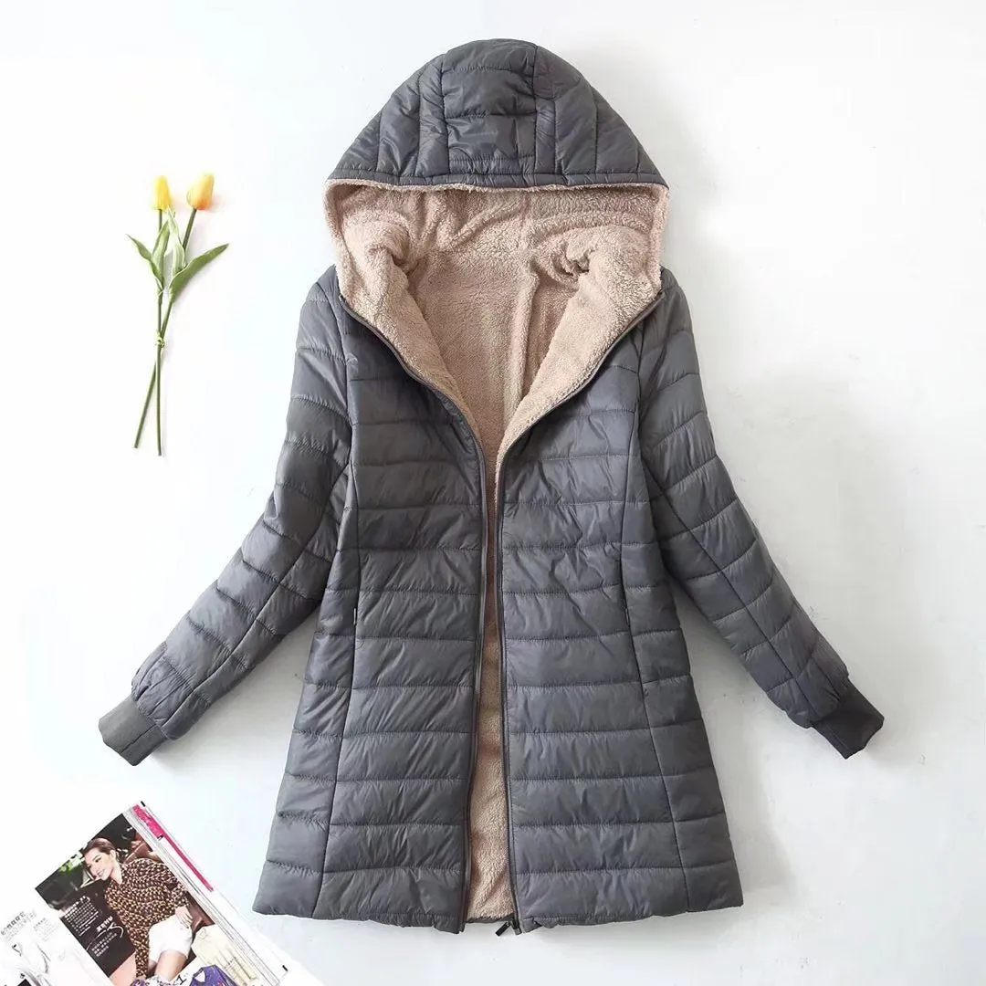 Autumn and winter new medium and long cotton-padded clothes women's 2024 Korean version fleece thickened cotton-padded clothes hooded loose coat cotton-padded jacket top