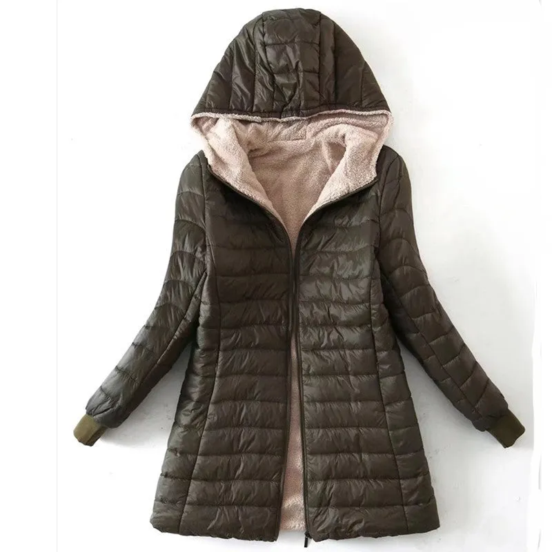 Autumn and winter new medium and long cotton-padded clothes women's 2024 Korean version fleece thickened cotton-padded clothes hooded loose coat cotton-padded jacket top