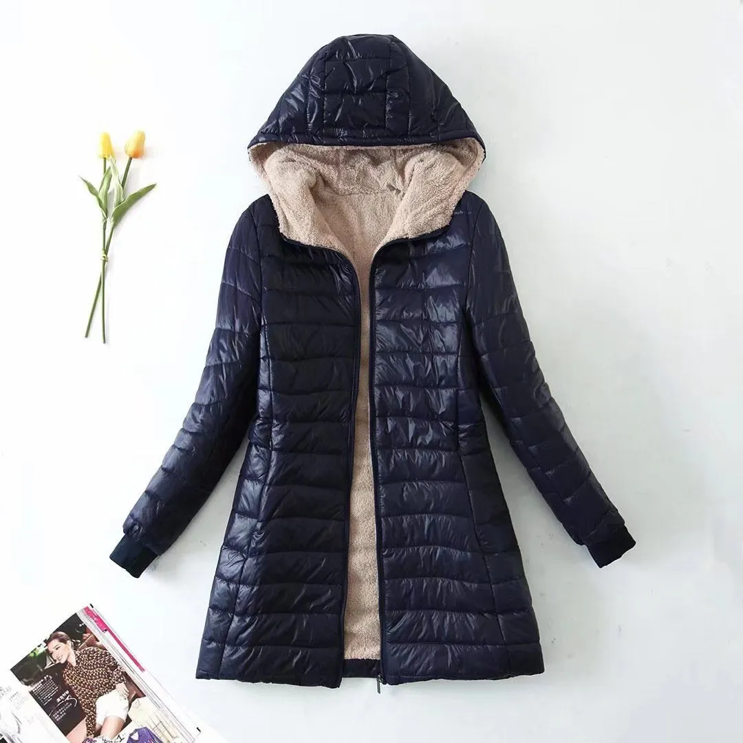 Autumn and winter new medium and long cotton-padded clothes women's 2024 Korean version fleece thickened cotton-padded clothes hooded loose coat cotton-padded jacket top