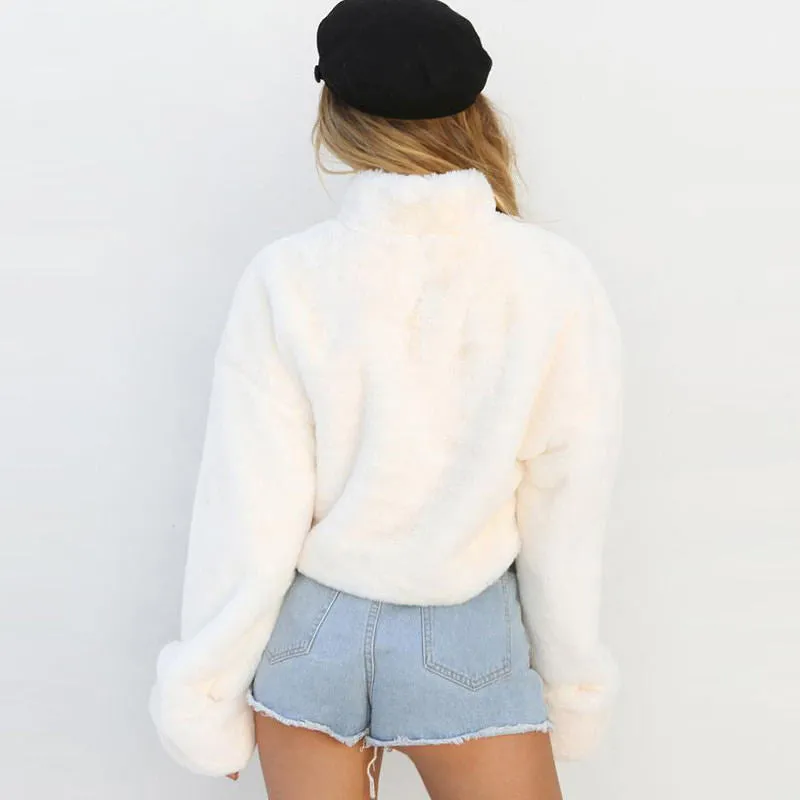 Autumn and winter white fur fur collar coat