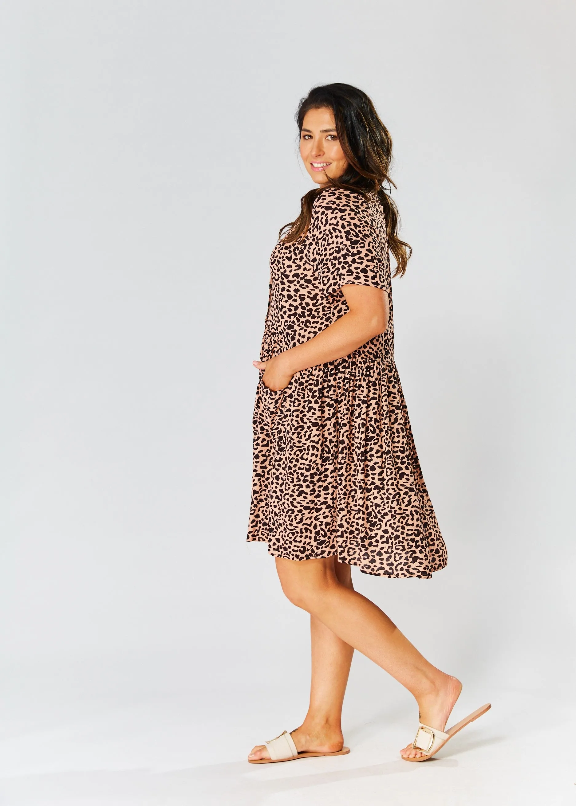 Babydoll Dress - Tan Cheetah