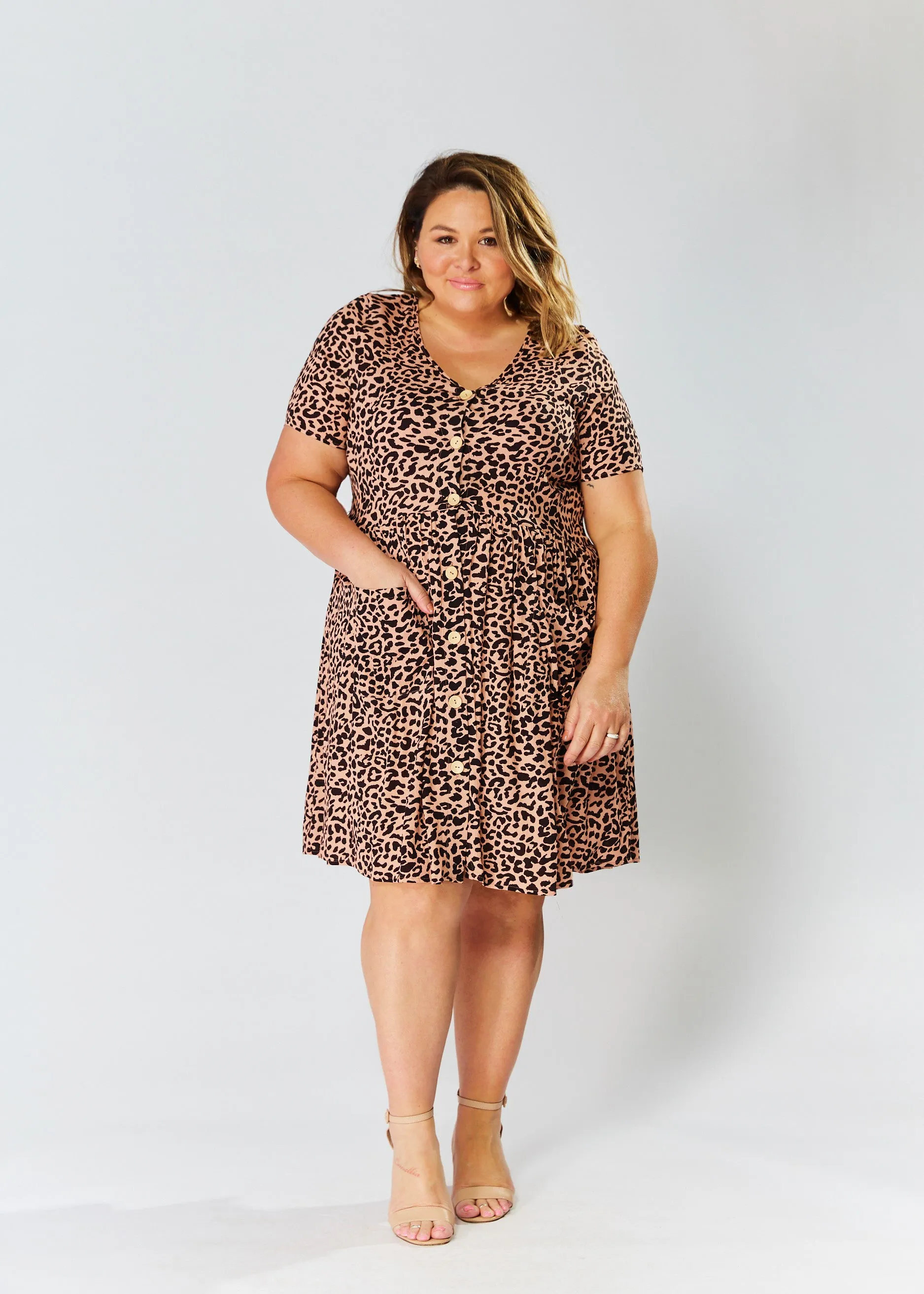 Babydoll Dress - Tan Cheetah