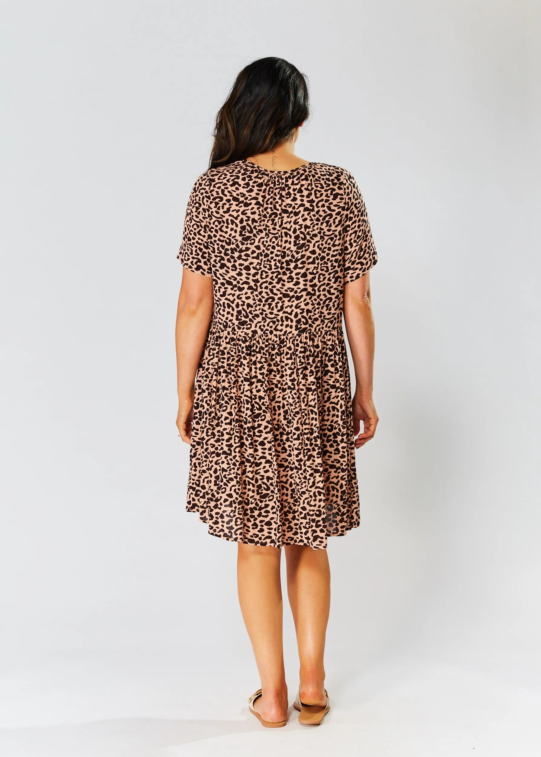 Babydoll Dress - Tan Cheetah