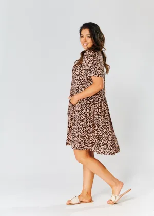 Babydoll Dress - Tan Cheetah