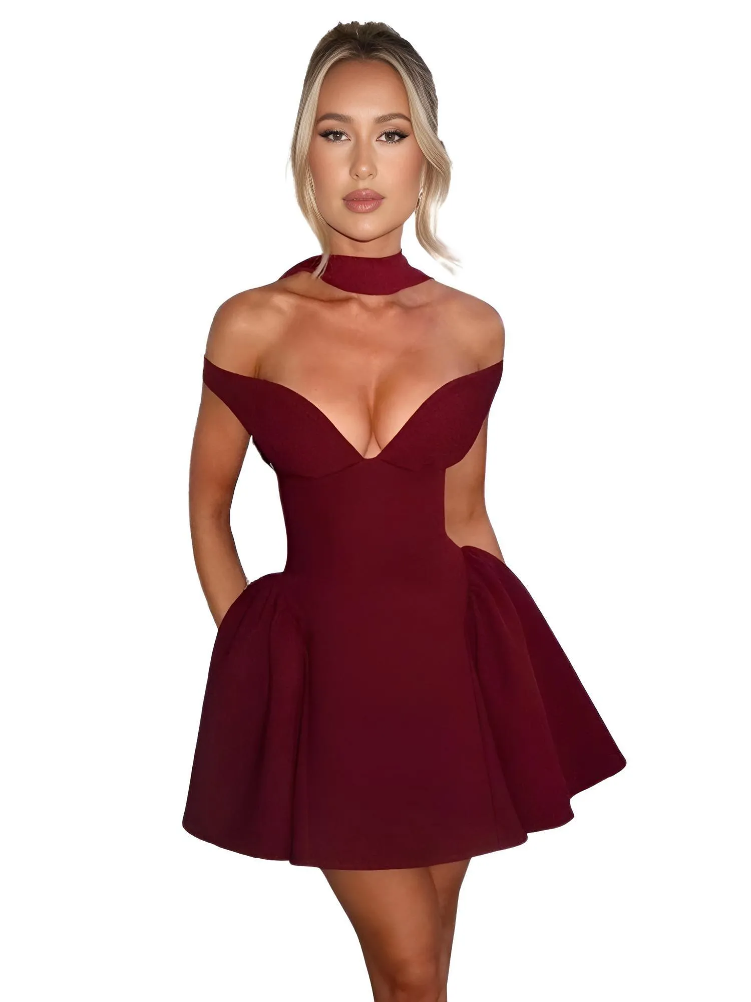 Backless Sexy Off Shoulder Mini Dress For Women Wine Red Sleeveless Strapless High Waist A-line Club Party Sexy Dress