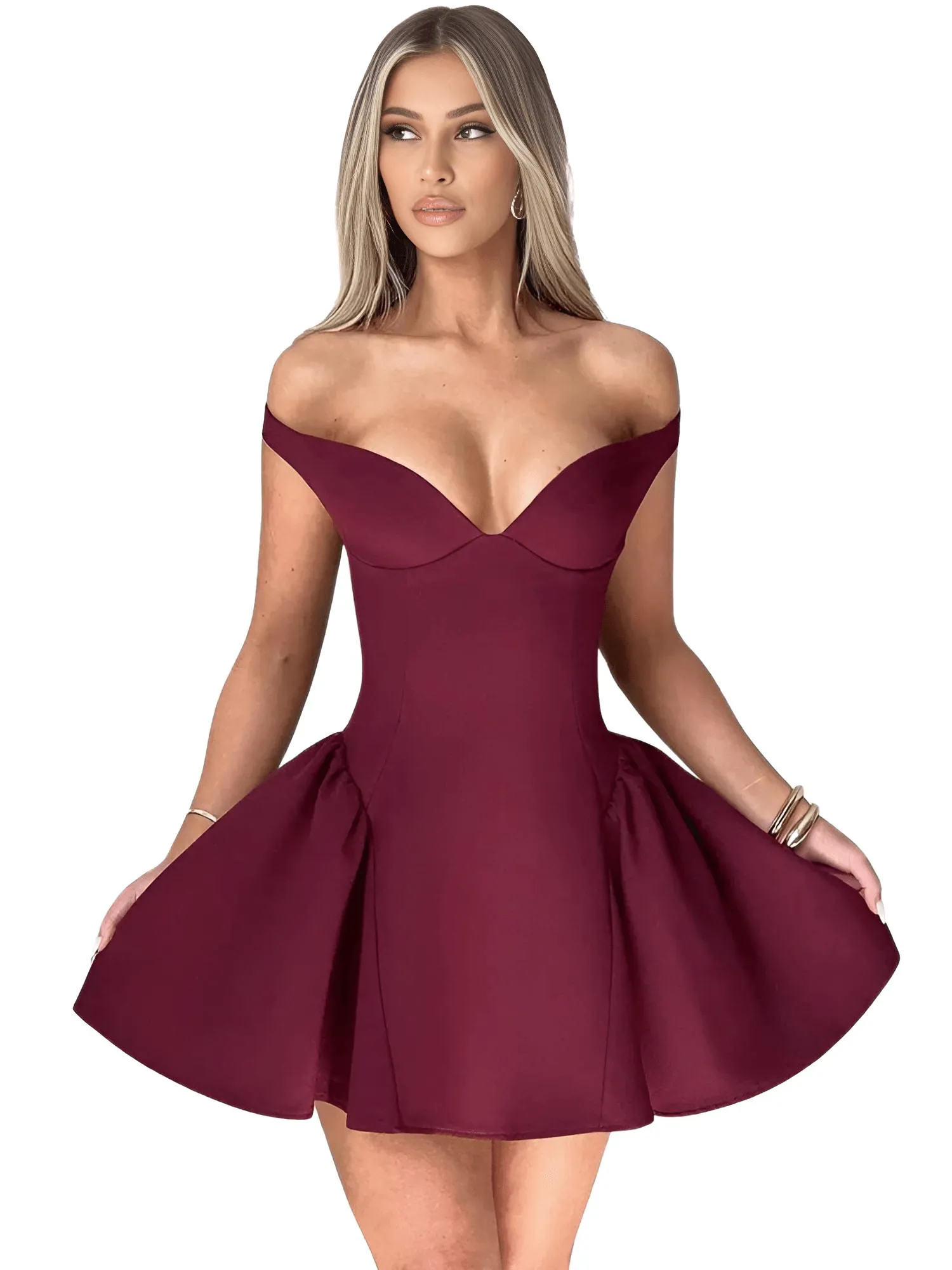 Backless Sexy Off Shoulder Mini Dress For Women Wine Red Sleeveless Strapless High Waist A-line Club Party Sexy Dress