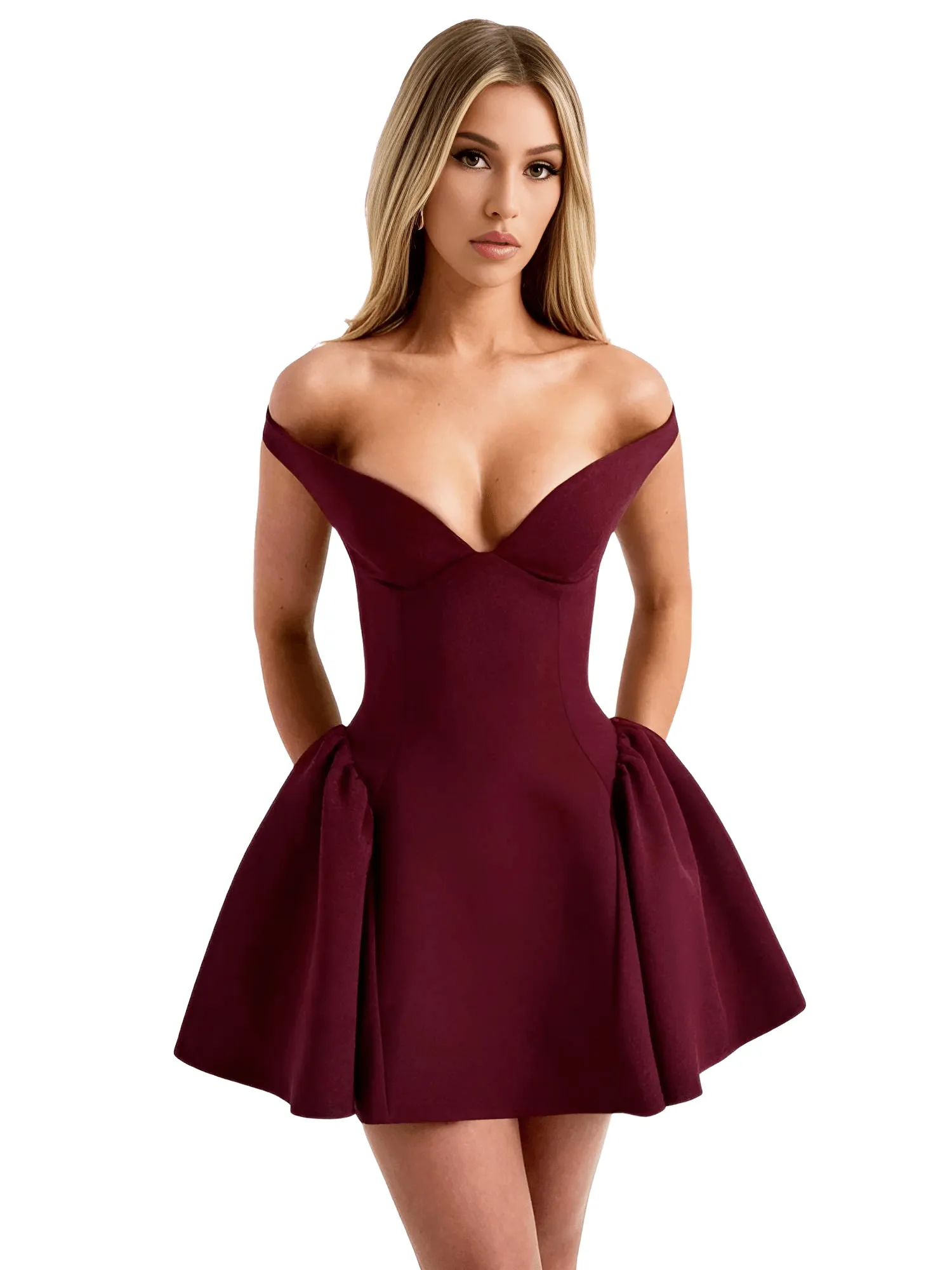 Backless Sexy Off Shoulder Mini Dress For Women Wine Red Sleeveless Strapless High Waist A-line Club Party Sexy Dress