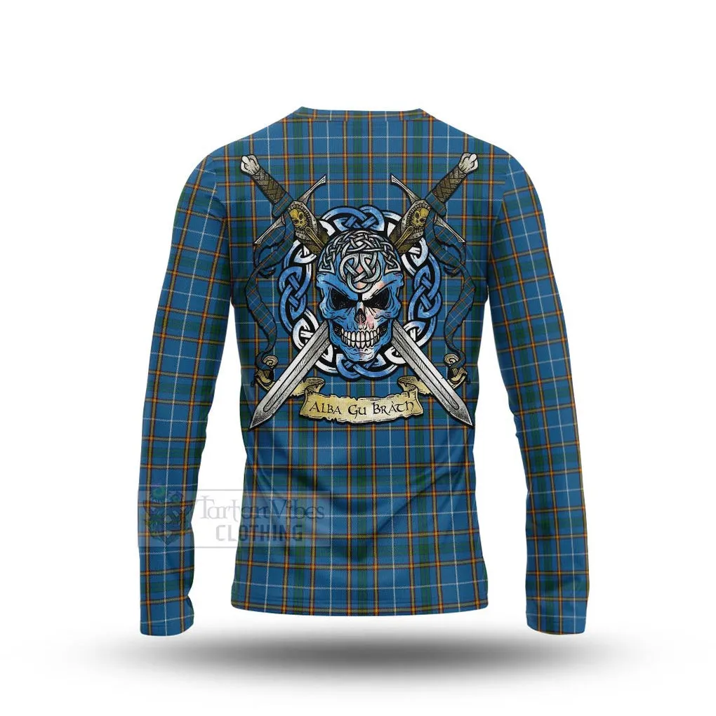 Bain Tartan Long Sleeve T-Shirt with Family Crest Celtic Skull Style