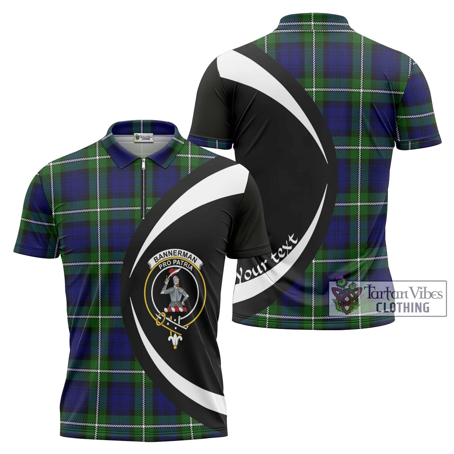 Bannerman Tartan Zipper Polo Shirt with Family Crest Circle Style