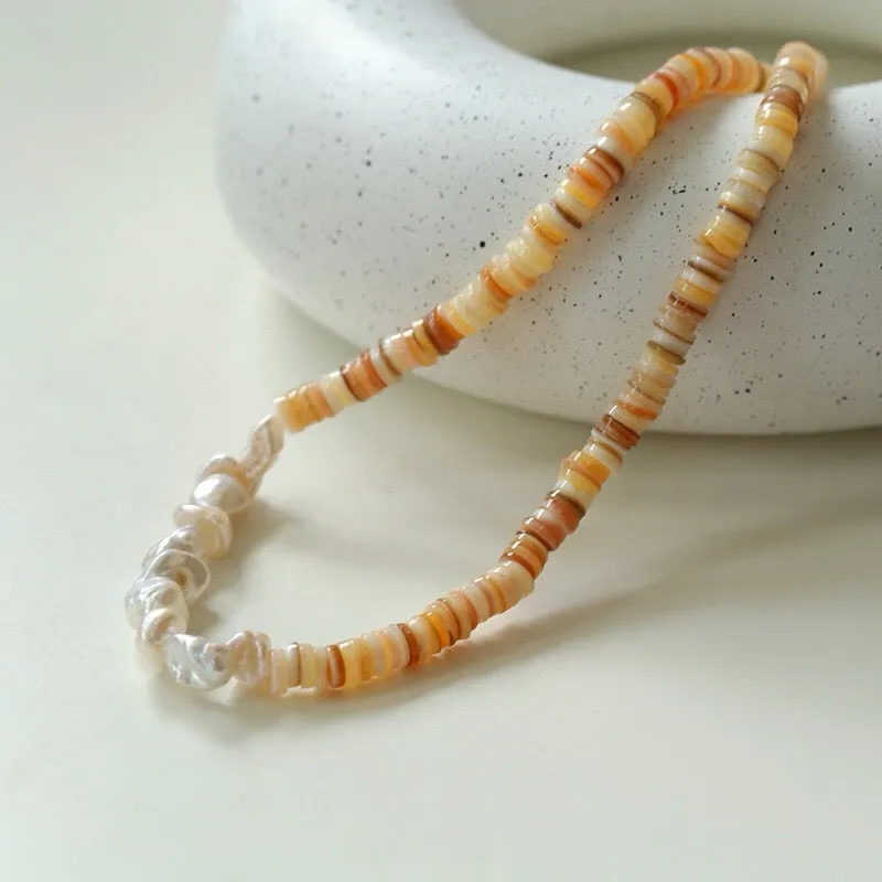 Baroque Pearl Necklace with Colorful Shell