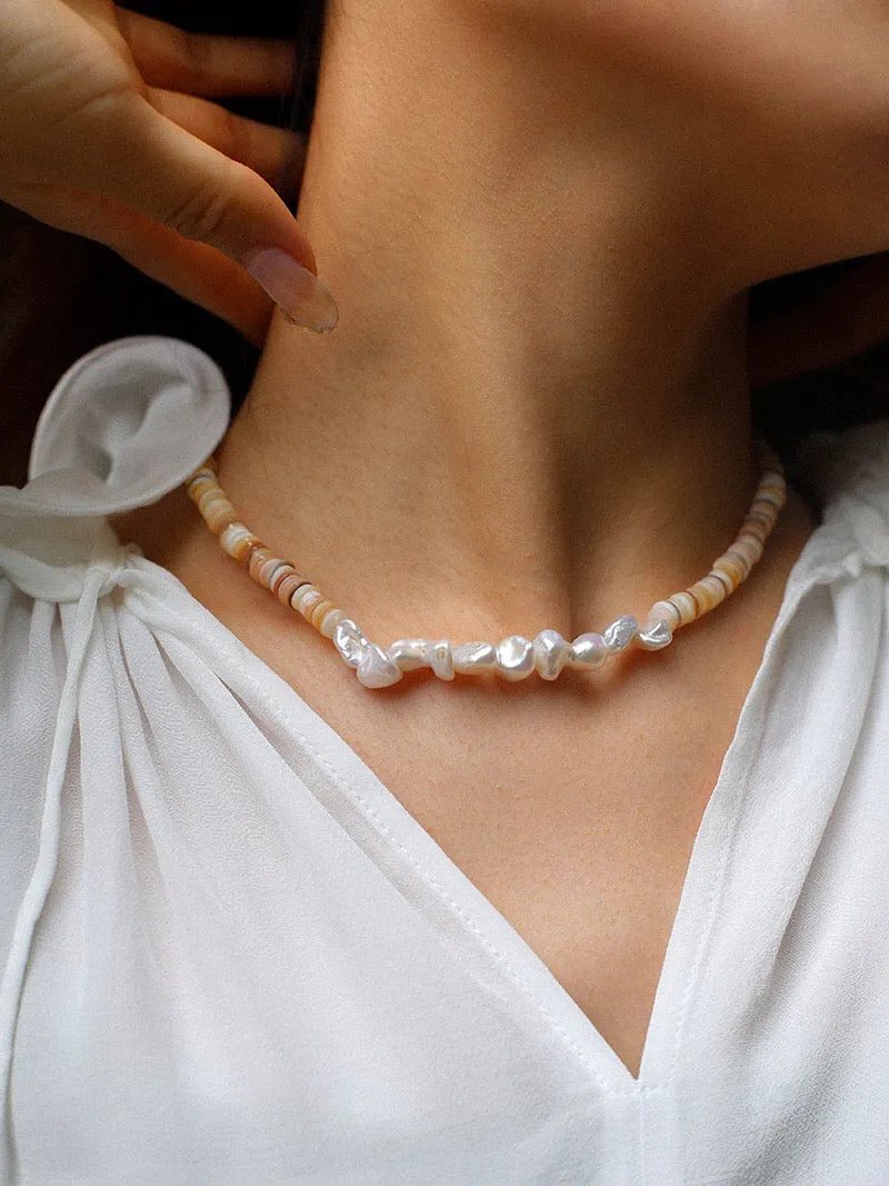 Baroque Pearl Necklace with Colorful Shell