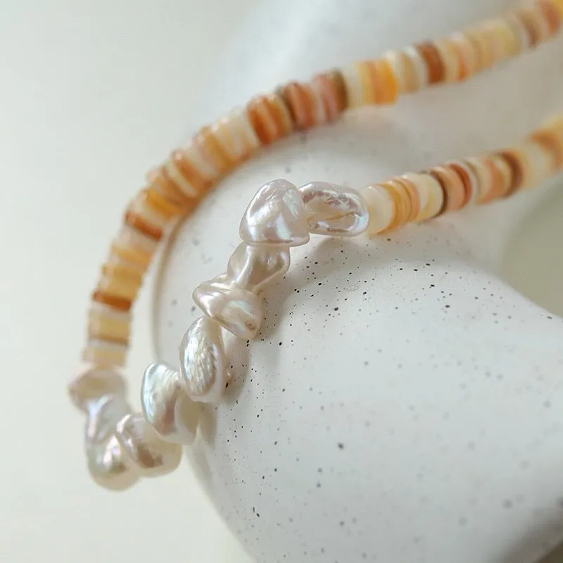 Baroque Pearl Necklace with Colorful Shell